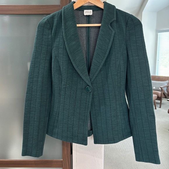 Armani Collezioni Single Button Knit Blazer - Green Size 4 - Picture 3 of 9